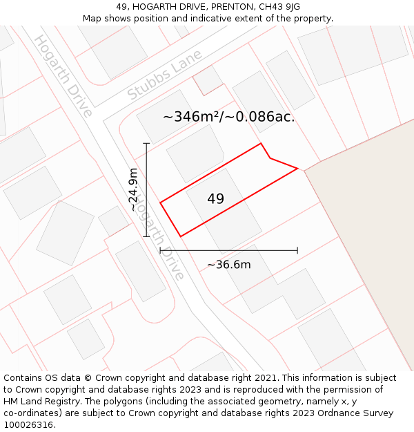 49, HOGARTH DRIVE, PRENTON, CH43 9JG: Plot and title map