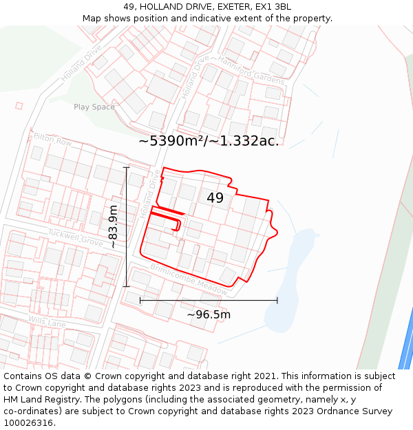 49, HOLLAND DRIVE, EXETER, EX1 3BL: Plot and title map