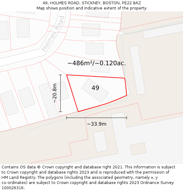 49, HOLMES ROAD, STICKNEY, BOSTON, PE22 8AZ: Plot and title map