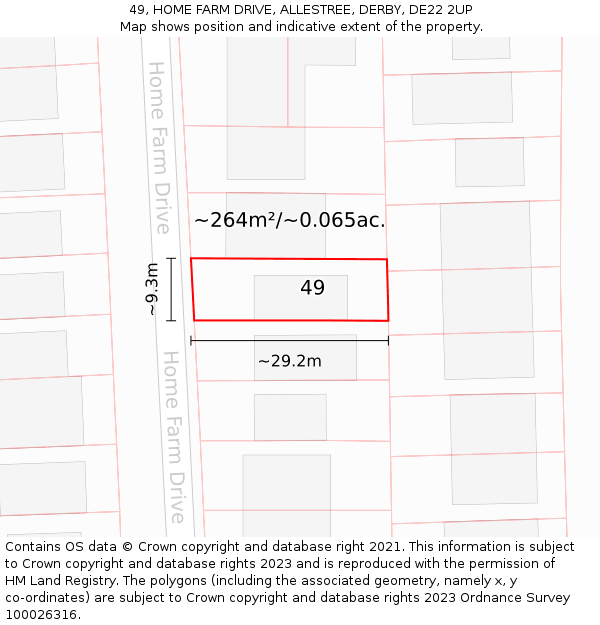 49, HOME FARM DRIVE, ALLESTREE, DERBY, DE22 2UP: Plot and title map