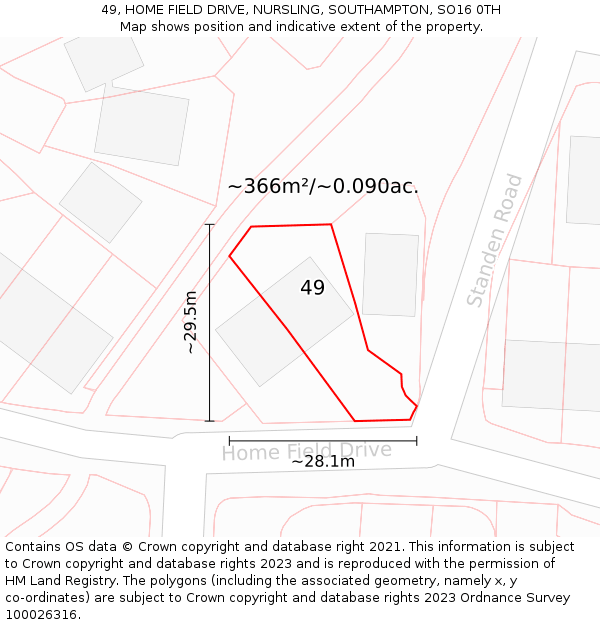49, HOME FIELD DRIVE, NURSLING, SOUTHAMPTON, SO16 0TH: Plot and title map