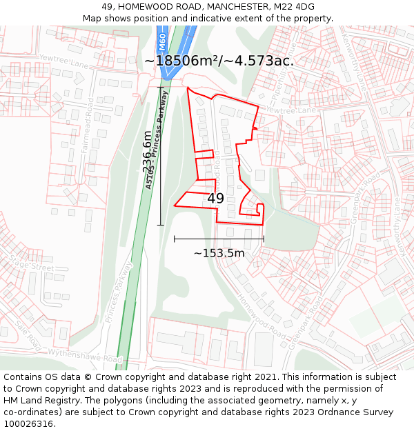49, HOMEWOOD ROAD, MANCHESTER, M22 4DG: Plot and title map