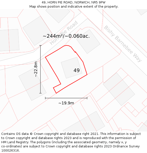 49, HORN PIE ROAD, NORWICH, NR5 9PW: Plot and title map