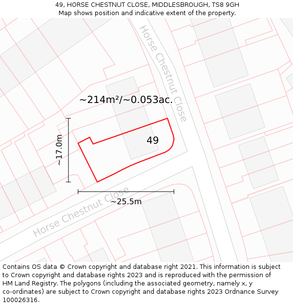49, HORSE CHESTNUT CLOSE, MIDDLESBROUGH, TS8 9GH: Plot and title map