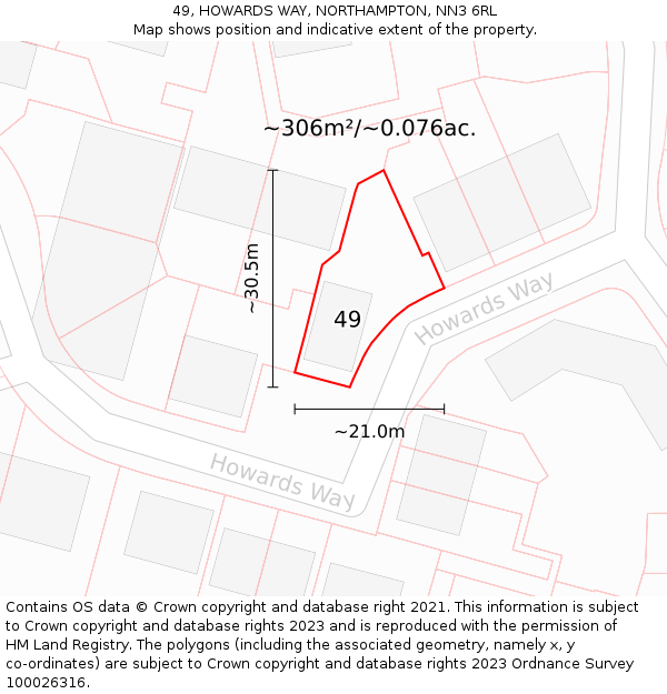 49, HOWARDS WAY, NORTHAMPTON, NN3 6RL: Plot and title map
