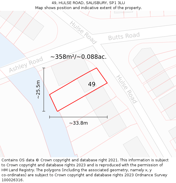 49, HULSE ROAD, SALISBURY, SP1 3LU: Plot and title map