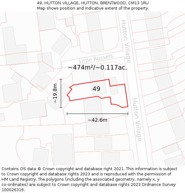 49, HUTTON VILLAGE, HUTTON, BRENTWOOD, CM13 1RU: Plot and title map