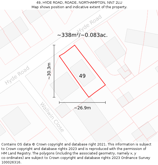 49, HYDE ROAD, ROADE, NORTHAMPTON, NN7 2LU: Plot and title map