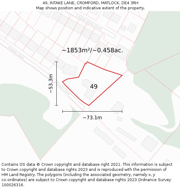 49, INTAKE LANE, CROMFORD, MATLOCK, DE4 3RH: Plot and title map