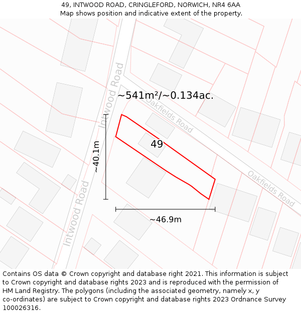 49, INTWOOD ROAD, CRINGLEFORD, NORWICH, NR4 6AA: Plot and title map