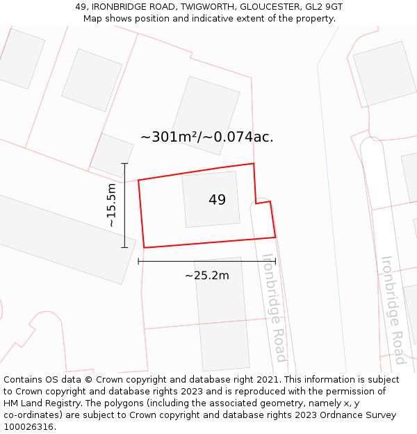 49, IRONBRIDGE ROAD, TWIGWORTH, GLOUCESTER, GL2 9GT: Plot and title map