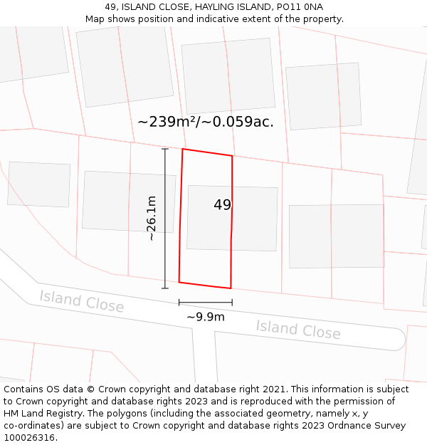 49, ISLAND CLOSE, HAYLING ISLAND, PO11 0NA: Plot and title map