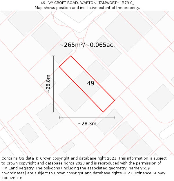 49, IVY CROFT ROAD, WARTON, TAMWORTH, B79 0JJ: Plot and title map