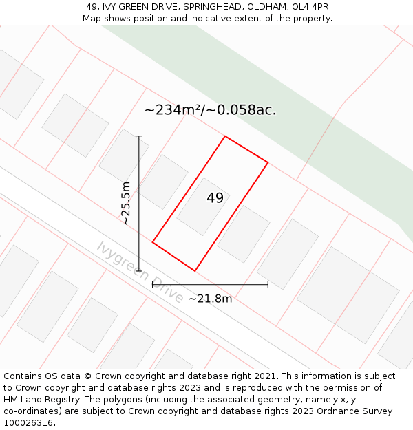 49, IVY GREEN DRIVE, SPRINGHEAD, OLDHAM, OL4 4PR: Plot and title map