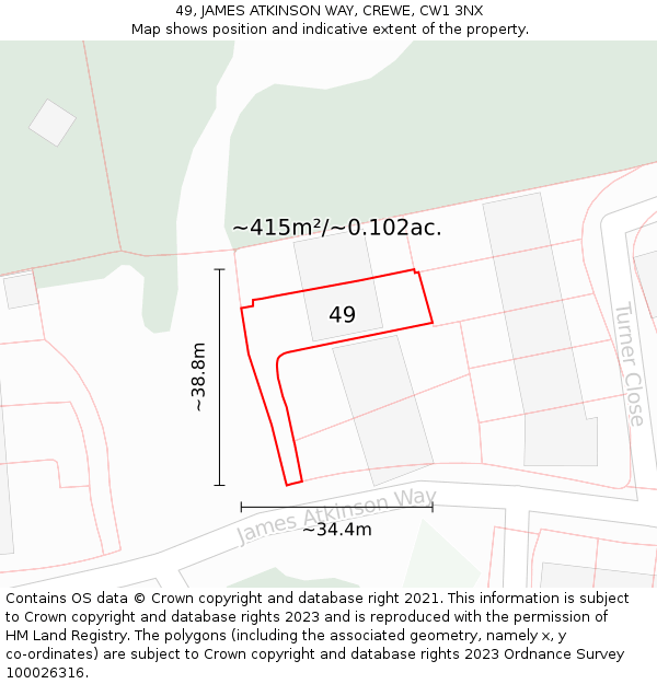49, JAMES ATKINSON WAY, CREWE, CW1 3NX: Plot and title map