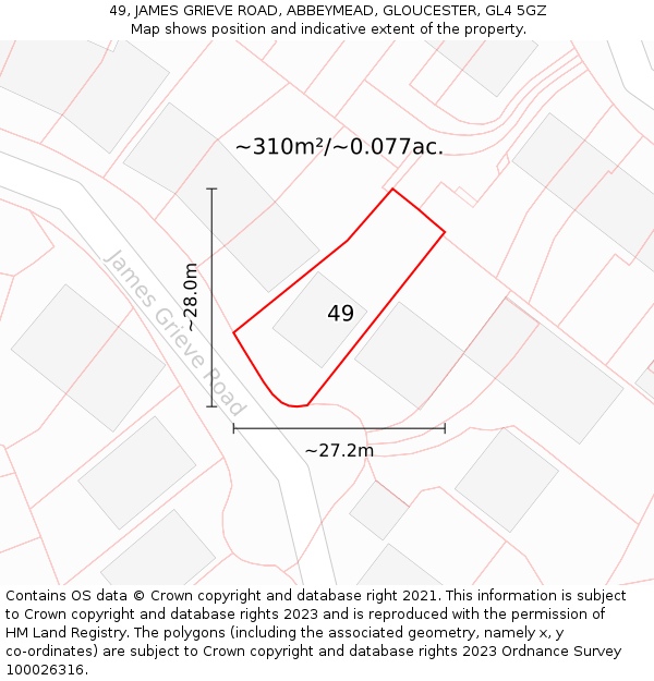 49, JAMES GRIEVE ROAD, ABBEYMEAD, GLOUCESTER, GL4 5GZ: Plot and title map