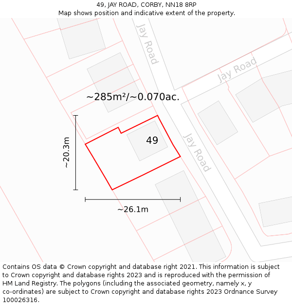 49, JAY ROAD, CORBY, NN18 8RP: Plot and title map