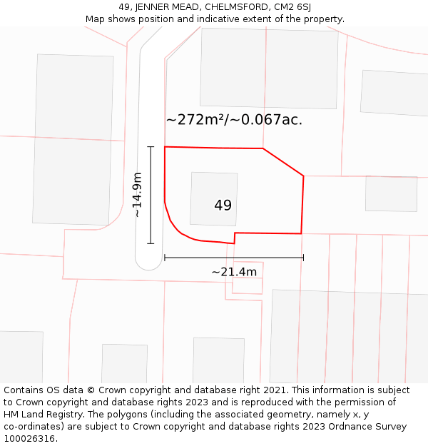49, JENNER MEAD, CHELMSFORD, CM2 6SJ: Plot and title map