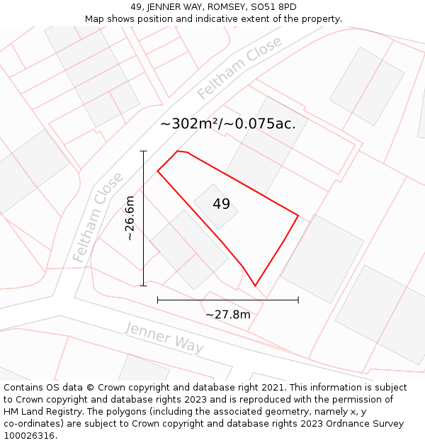 49, JENNER WAY, ROMSEY, SO51 8PD: Plot and title map