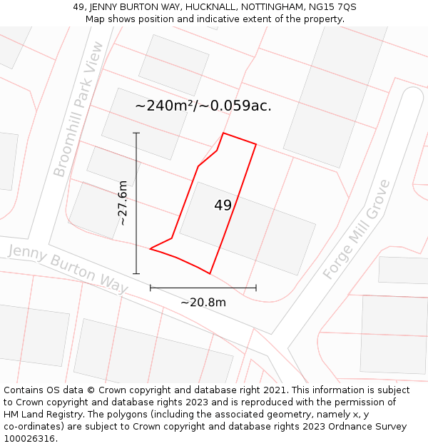 49, JENNY BURTON WAY, HUCKNALL, NOTTINGHAM, NG15 7QS: Plot and title map