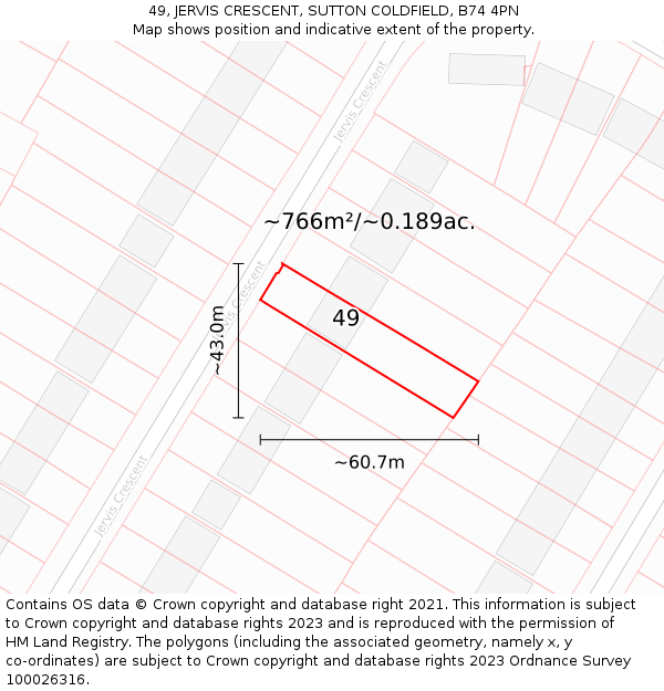 49, JERVIS CRESCENT, SUTTON COLDFIELD, B74 4PN: Plot and title map
