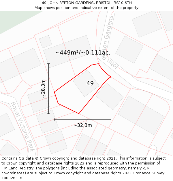 49, JOHN REPTON GARDENS, BRISTOL, BS10 6TH: Plot and title map