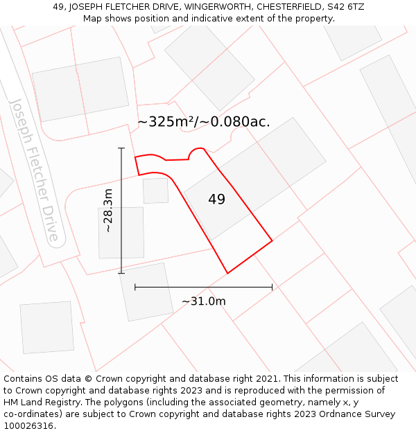 49, JOSEPH FLETCHER DRIVE, WINGERWORTH, CHESTERFIELD, S42 6TZ: Plot and title map