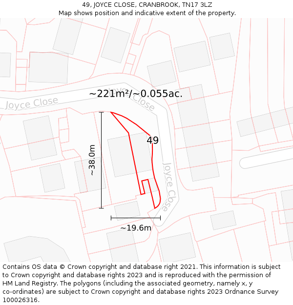 49, JOYCE CLOSE, CRANBROOK, TN17 3LZ: Plot and title map