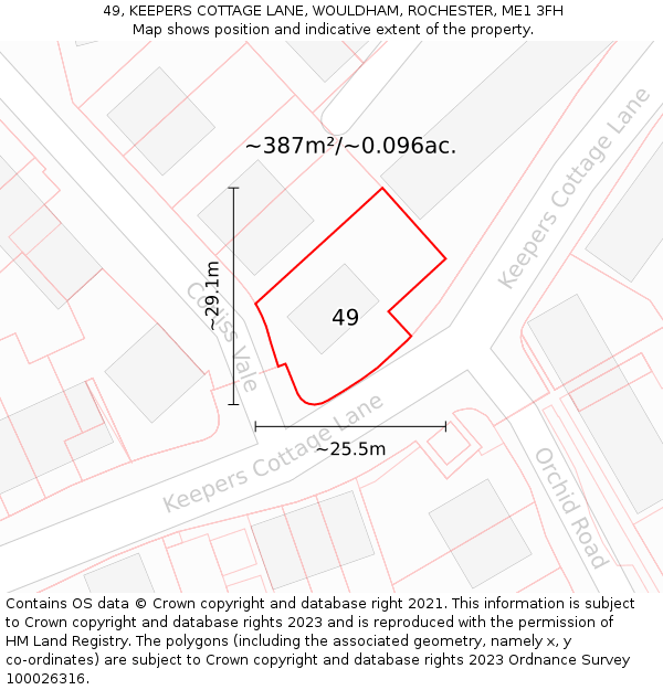 49, KEEPERS COTTAGE LANE, WOULDHAM, ROCHESTER, ME1 3FH: Plot and title map