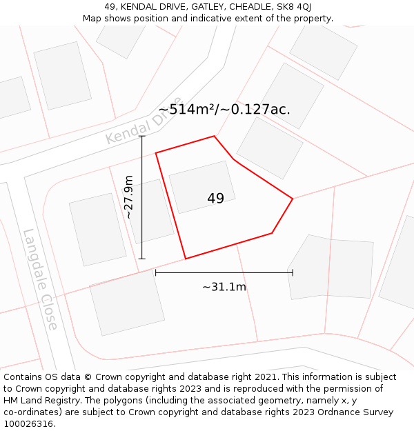 49, KENDAL DRIVE, GATLEY, CHEADLE, SK8 4QJ: Plot and title map