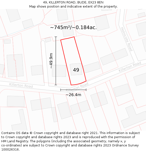 49, KILLERTON ROAD, BUDE, EX23 8EN: Plot and title map