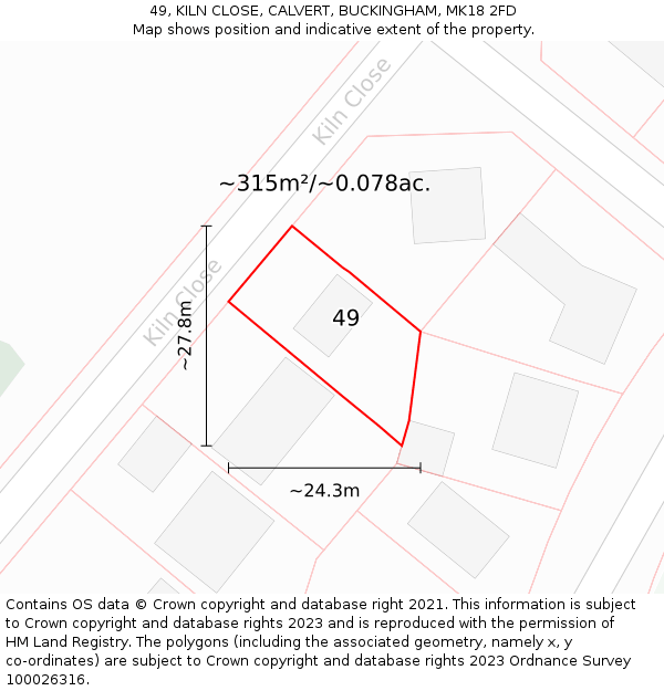 49, KILN CLOSE, CALVERT, BUCKINGHAM, MK18 2FD: Plot and title map