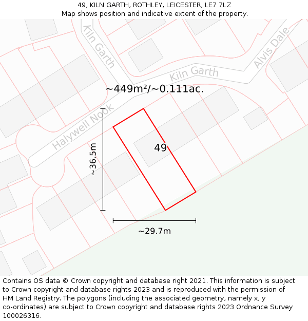 49, KILN GARTH, ROTHLEY, LEICESTER, LE7 7LZ: Plot and title map