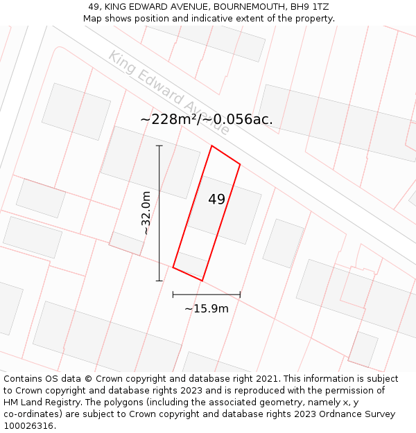 49, KING EDWARD AVENUE, BOURNEMOUTH, BH9 1TZ: Plot and title map