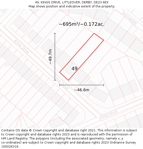 49, KINGS DRIVE, LITTLEOVER, DERBY, DE23 6EX: Plot and title map
