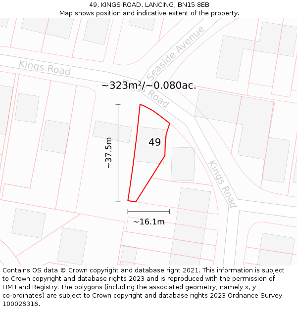 49, KINGS ROAD, LANCING, BN15 8EB: Plot and title map