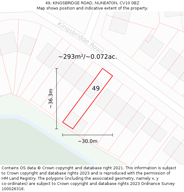 49, KINGSBRIDGE ROAD, NUNEATON, CV10 0BZ: Plot and title map