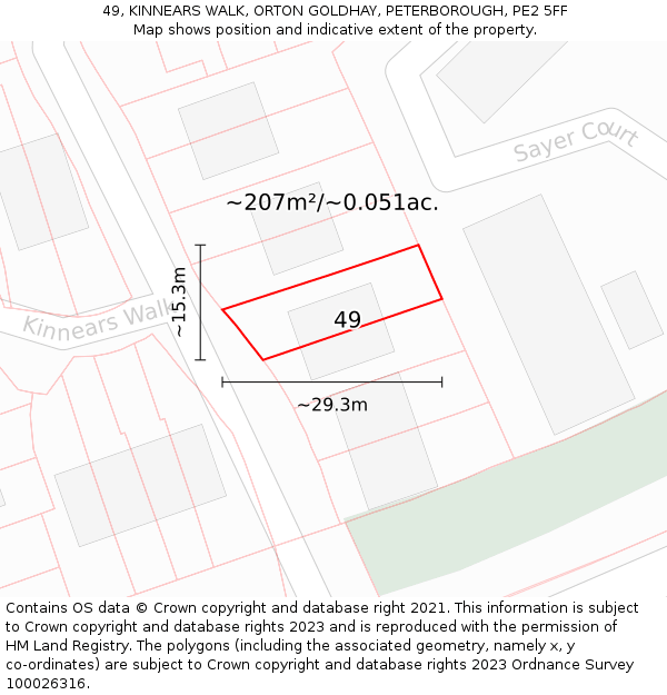 49, KINNEARS WALK, ORTON GOLDHAY, PETERBOROUGH, PE2 5FF: Plot and title map