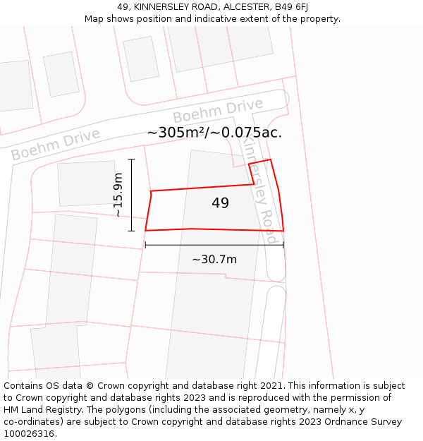49, KINNERSLEY ROAD, ALCESTER, B49 6FJ: Plot and title map