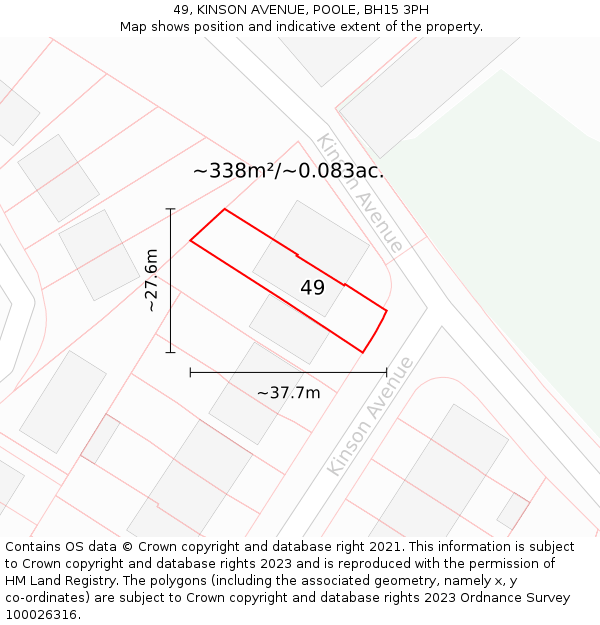 49, KINSON AVENUE, POOLE, BH15 3PH: Plot and title map