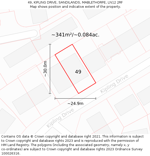 49, KIPLING DRIVE, SANDILANDS, MABLETHORPE, LN12 2RF: Plot and title map