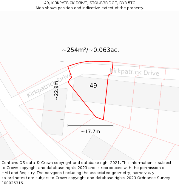 49, KIRKPATRICK DRIVE, STOURBRIDGE, DY8 5TG: Plot and title map