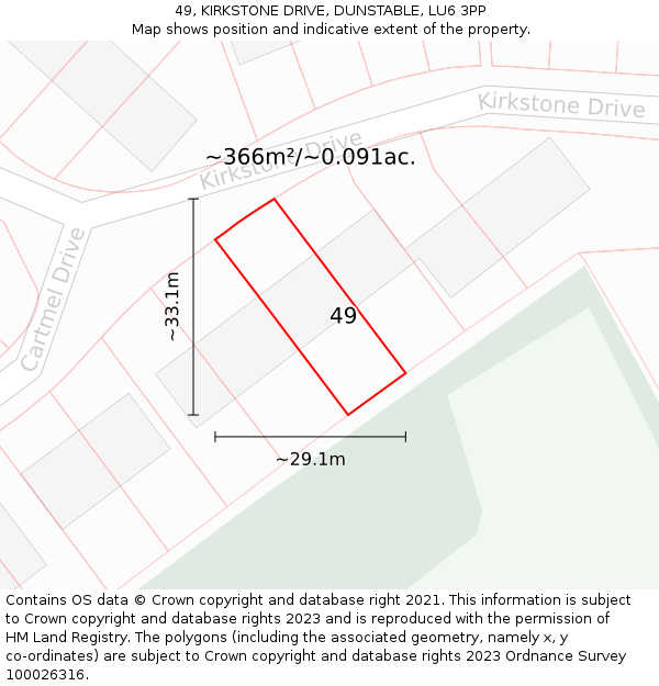 49, KIRKSTONE DRIVE, DUNSTABLE, LU6 3PP: Plot and title map