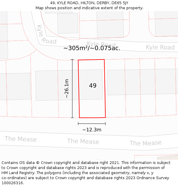 49, KYLE ROAD, HILTON, DERBY, DE65 5JY: Plot and title map