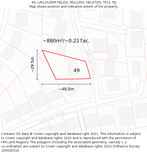 49, LAFLOUDER FIELDS, MULLION, HELSTON, TR12 7EJ: Plot and title map