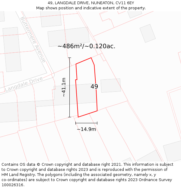 49, LANGDALE DRIVE, NUNEATON, CV11 6EY: Plot and title map