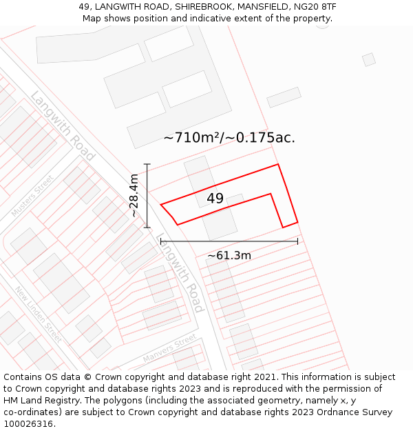 49, LANGWITH ROAD, SHIREBROOK, MANSFIELD, NG20 8TF: Plot and title map