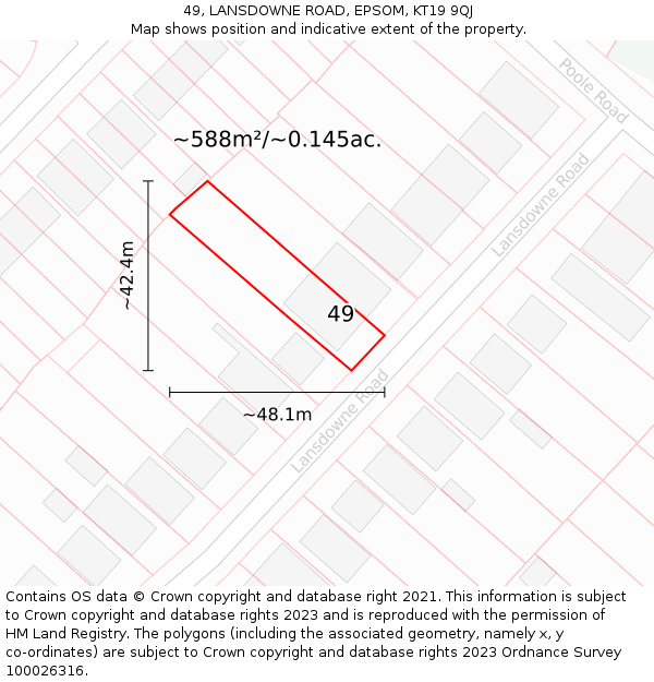 49, LANSDOWNE ROAD, EPSOM, KT19 9QJ: Plot and title map