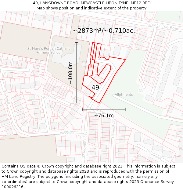 49, LANSDOWNE ROAD, NEWCASTLE UPON TYNE, NE12 9BD: Plot and title map