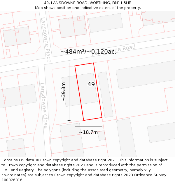 49, LANSDOWNE ROAD, WORTHING, BN11 5HB: Plot and title map